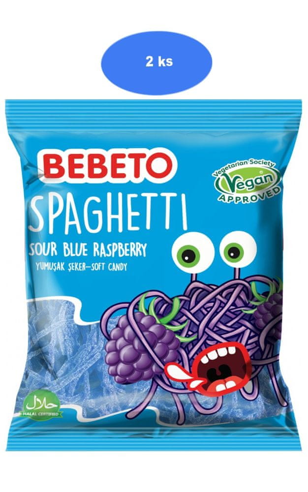Bebeto  kyslé želé špagety Blue Raspberry 80g (2 ks)